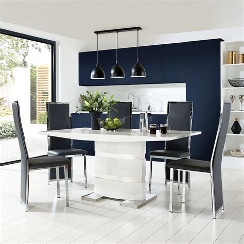 The angola dining table is finished in modern white high gloss. Komoro White High Gloss Dining Table with 4 Celeste Grey ...