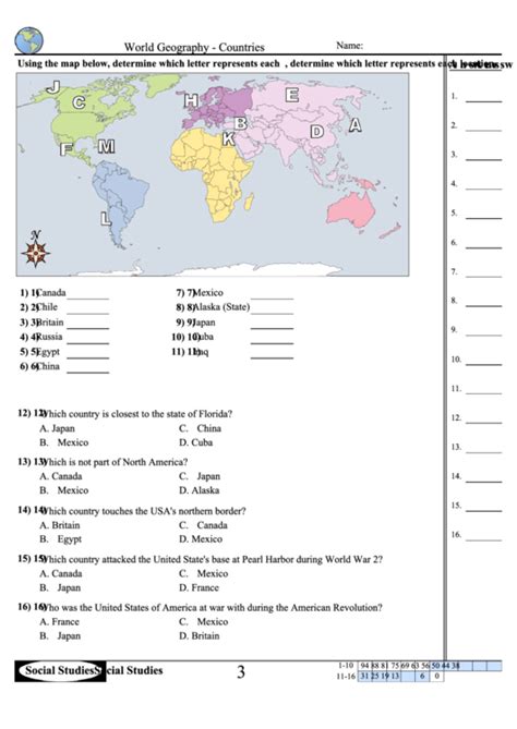 World Geography Countries Worksheet With Answer Key Printable Pdf