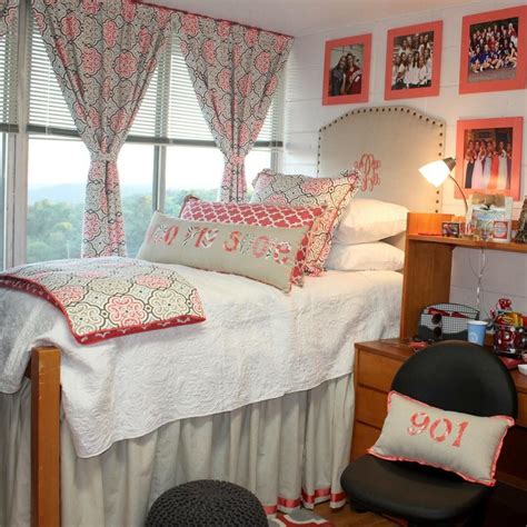 beautiful dorm room brought her own nailhead upholstered headboard dorm rooms pinterest