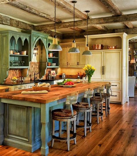 A Rustic Country Kitchen With A Color Palette Of Dusky Blue And Ivory