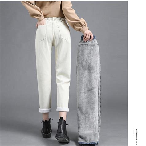 Купить 2022 новые зимние женские джинсы с высокой талией флисовые теплые узкие брюки карандаш