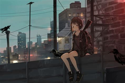 2560x1700 Anime Girl Sitting Alone Roof Sad Chromebook Pixel Anime
