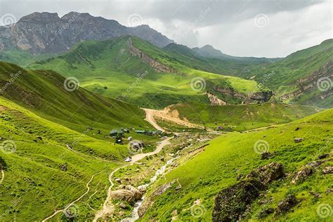 Wataerial View Of Laza Village In Caucasus Mountains Azerbaij Stock