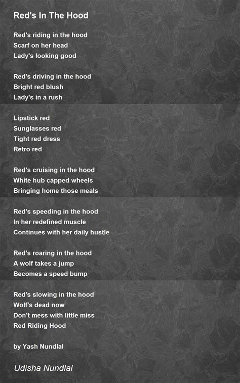 Reds In The Hood By Udisha Nundlal Reds In The Hood Poem