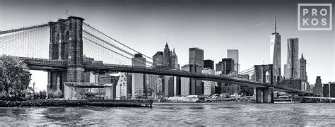 Panoramic Skyline Of Brooklyn Bridge And Manhattan Bandw Photograph By