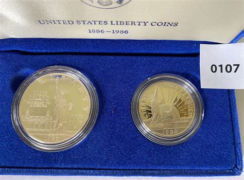 Set Of 1986 United States Liberty Coins One Dollar And One Half Dollar