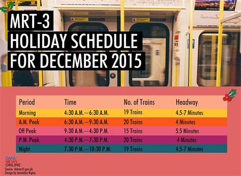 Real time arrivals are estimates based on gps data. MRT-3 holiday schedule
