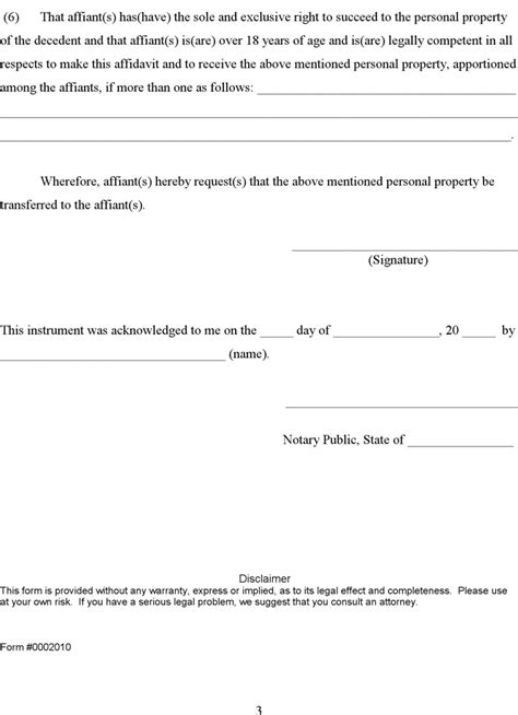 Free Kansas Small Estate Affidavit Form PDF 7KB 3 Page S Page 3