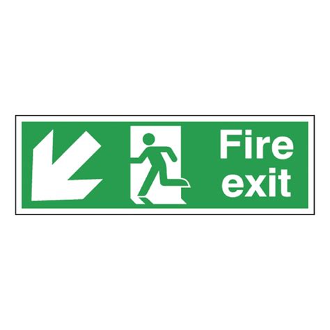Safety Sign Fire Exit Running Man Arrow Downleft 150x450mm Self