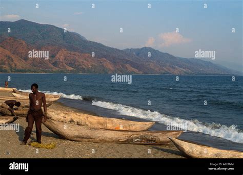 Fishing Village Below Livingstone Mountains Lake Nyasa Matema Beach