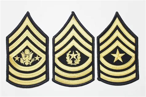 3 Pair Us Army Blue Gold Sergeant Major Rank Insignia Chevron Patches
