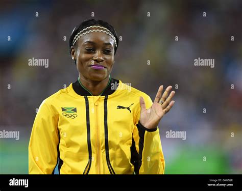 Rio De Janeiro Brazil 18th Aug 2016 Gold Medalist Jamaicas Elaine Thompson Attends The