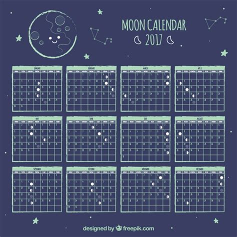 Free Vector Cute Moon Calendar With Stars