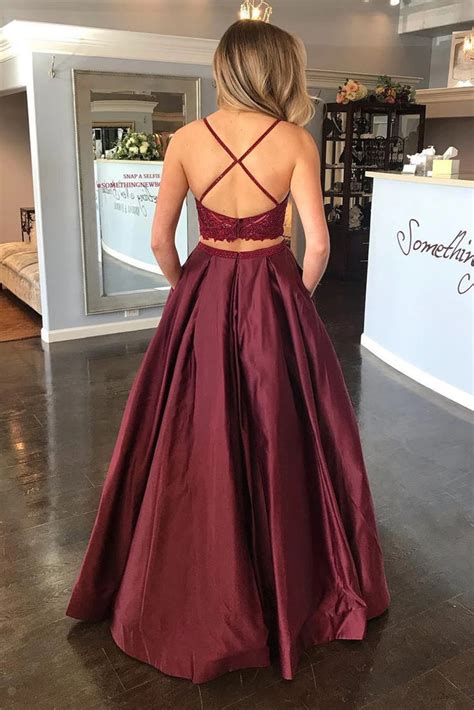 two pieces lace burgundy long prom dress with pocket burgundy lace fo abcprom