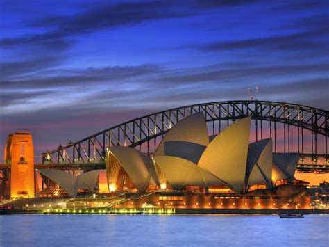 Sydney Opera House And Harbor Bridge At Night Sydney Australia