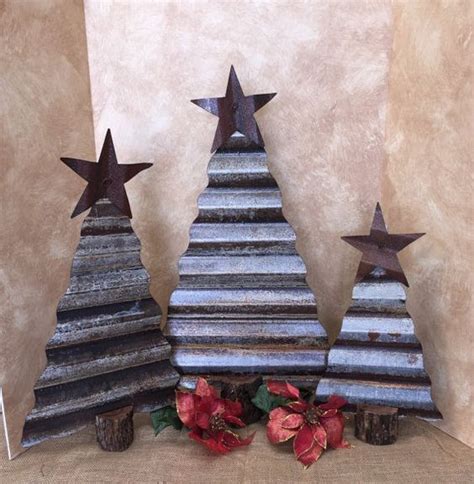 Rusty Corrugated Tin Rustic Christmas Trees Country Etsy Rustic