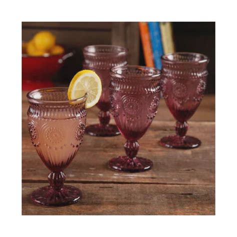 The Pioneer Woman Adeline 12 Ounce Footed Glass Goblets Set Of 4 Plum New Ebay