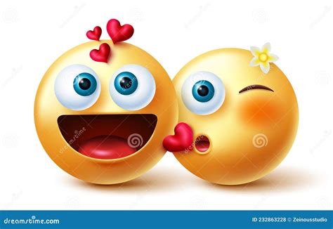 Smileys Couple Emoji Vector Design Inlove 3d Emoji Characters In Kissing And Finger Heart
