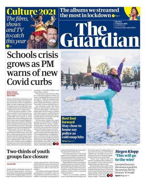 Guardian Front Page 4th Of January 2021 Tomorrows Papers Today