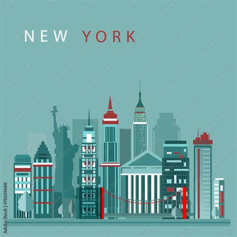 New York City Vector Illustration Skyline City Silhouette Stock Vector