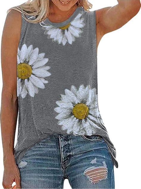 Comvalue Womens Summer Topswomens Sunflower Tank Tops Casual Sleeveless Tunic Tee