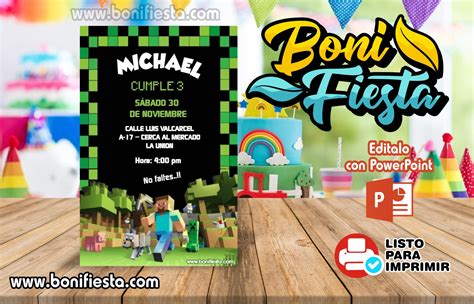 Invitación De Minecraft Boni Fiesta