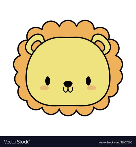 Head Lion Baby Kawaii Line And Fill Style Icon Vector Image
