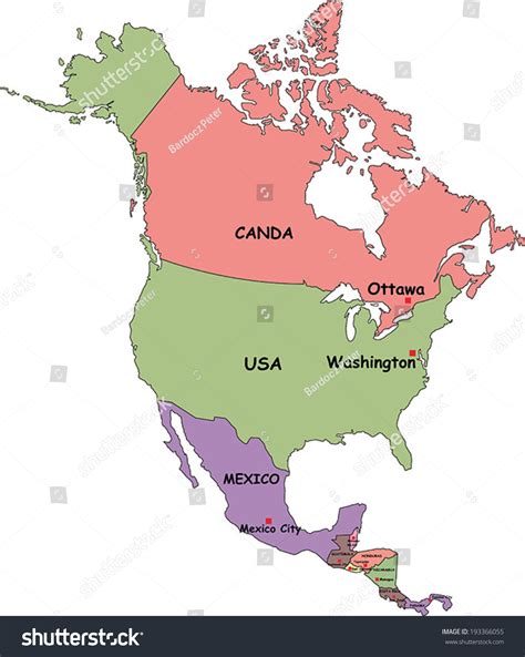 Highly Detailed North America Political Map Stock Vector 193366055