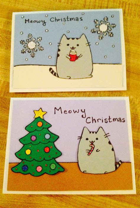 Pusheen Inspired Christmas Cards Cards Handmade Cards Meowy Christmas