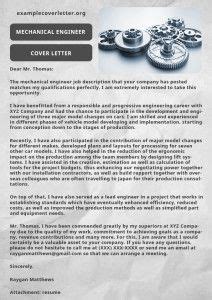 Your address city, state, zip date person's name title employer employer. Mechanical Engineer Cover Letter Example | Cover letter ...