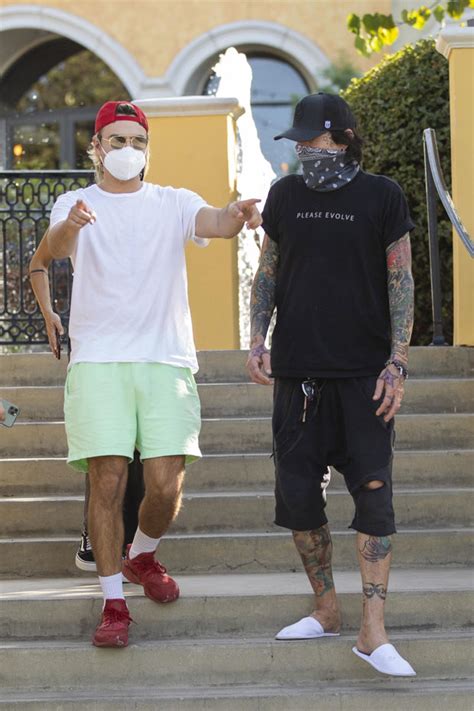 tommy lee and son brandon are seen on a lunch outing after ending feud hollywood life