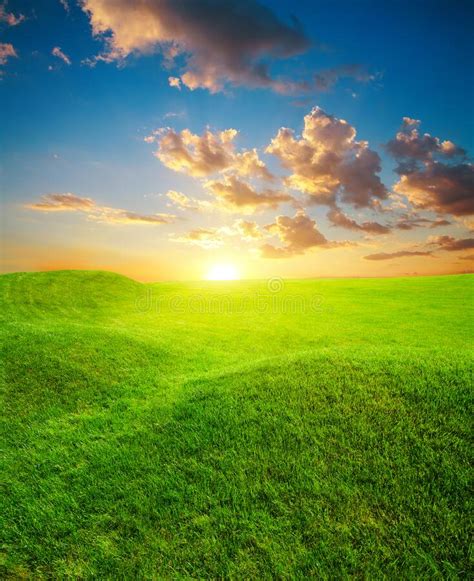Sunset On Green Grass Hills Stock Image Image Of Ghost Green 33085877