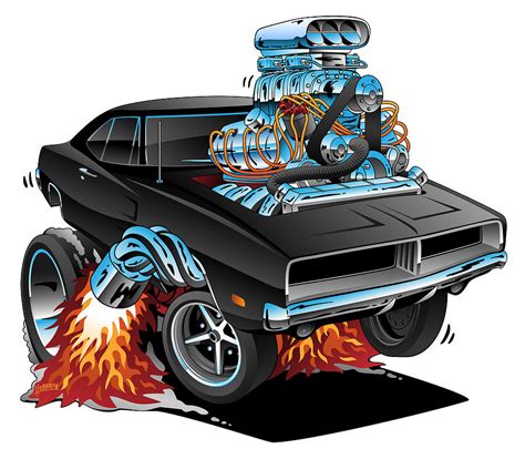 Classic 69 American Muscle Car Cartoon Digital Art By Jeff Hobrath