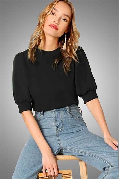 Puff Sleeve Blouse Keyhole Casual Solid Wear