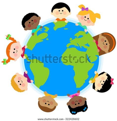 Diverse Group Children Around Earth Globe Stock Illustration 322428602