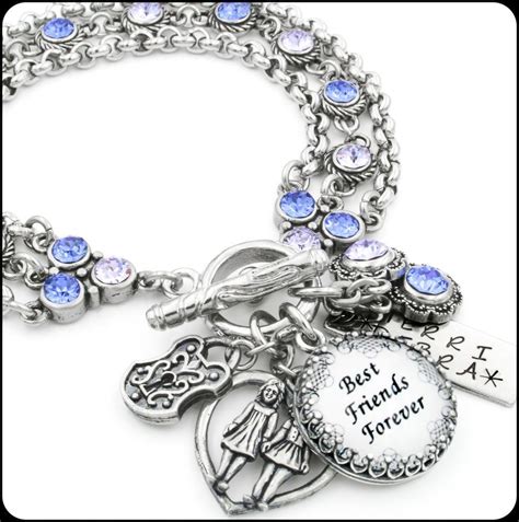 Personalized Best Friends Forever Charm Bracelet With Crystals Best