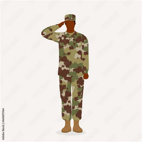 Black Man Us Army Soldier With Military Uniform Standing And Saluting