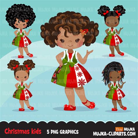 Christmas Clipart Black Girl Christmas Outfit Noel Graphics Etsy