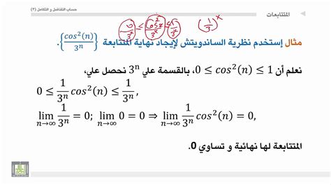 حساب التفاضل والتكامل 3 الوحدة 3 نظرية السندوتش للمتتابعات وامثلة