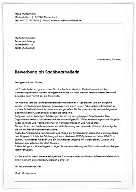 Sie schreiben an einer bewerbung als sachbearbeiterin? Bewerbung als Sachbearbeiter / Sachbearbeiterin ...