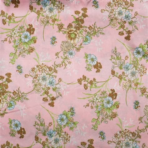 Buy Pink And Green Floral Design Digital Satin Fabric 32095