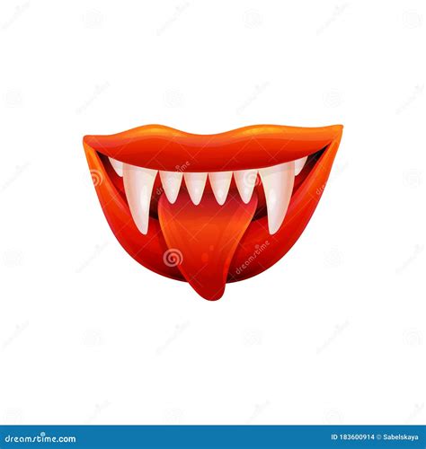 Female Vampire Or Devil Mouth Realistic Vector Illustration Isolated