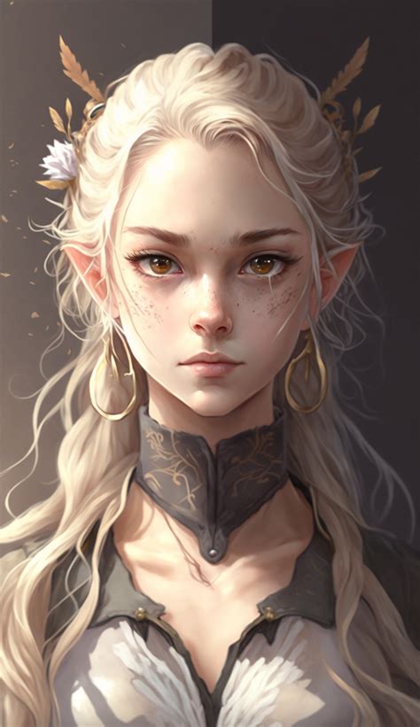 Digital Drawing Of A Beautiful Girl With Light Blond Hair And Brown Eyes Fantasy Elf Elves