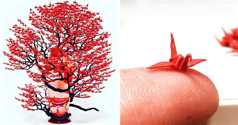 Incredible Bonsai Trees Made Of 1000s Of Miniature Origami Cranes By