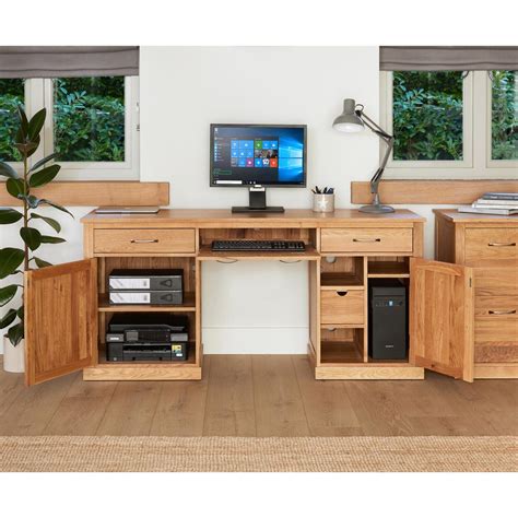 Mobel Oak Large Hidden Office Twin Pedestal Desk Home Supplier