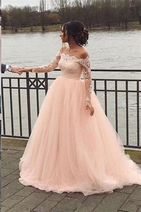Fashion Long Sleeves Light Pink Wedding Dresses Formal Prom Gown Dress