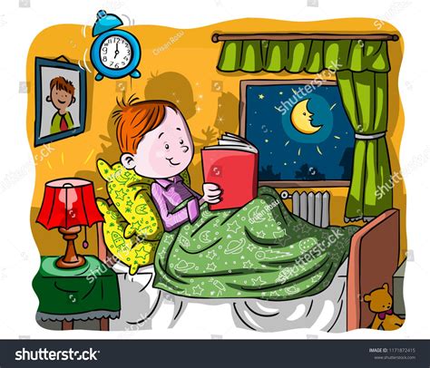 Vector Illustration Kid Reading At Bedtime Cartoon Concept Ad Ad