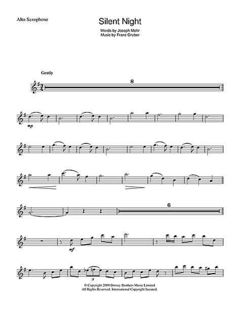 Silent Night Sheet Music By Franz Gruber Alto Saxophone 48539