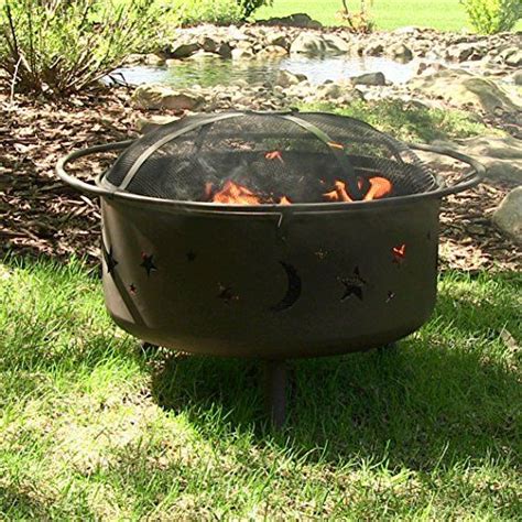 Sunnydaze Cosmic Fire Pit With Cooking Grill 30 Inch Diameter Wood