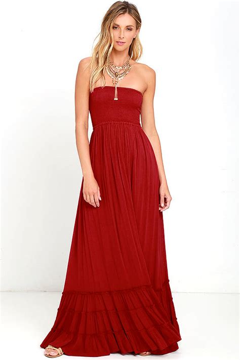 Lovely Wine Red Dress Strapless Dress Maxi Dress 78 00 Lulus